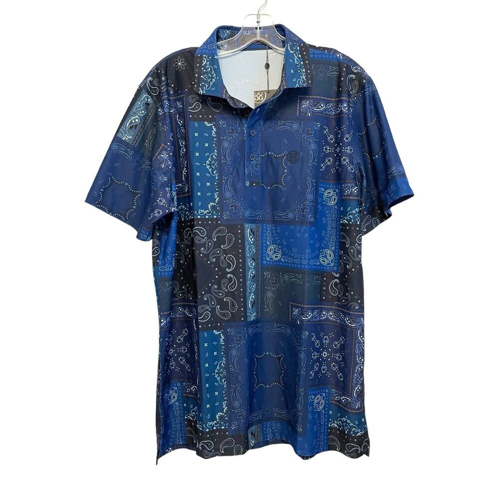 G/Fore Bandana Tech Pique Polo Shirt Men Size XL Twilight Blue Golf Active NWT